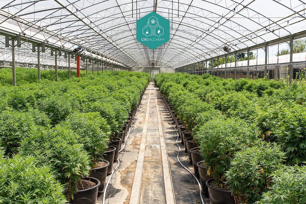 Greenhouse cultivation: natural and sustainable development of CBD flowers.