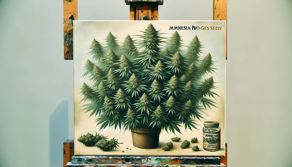 Painting of the Amnesia Pro Gea Seeds strain with genetic stability and high production