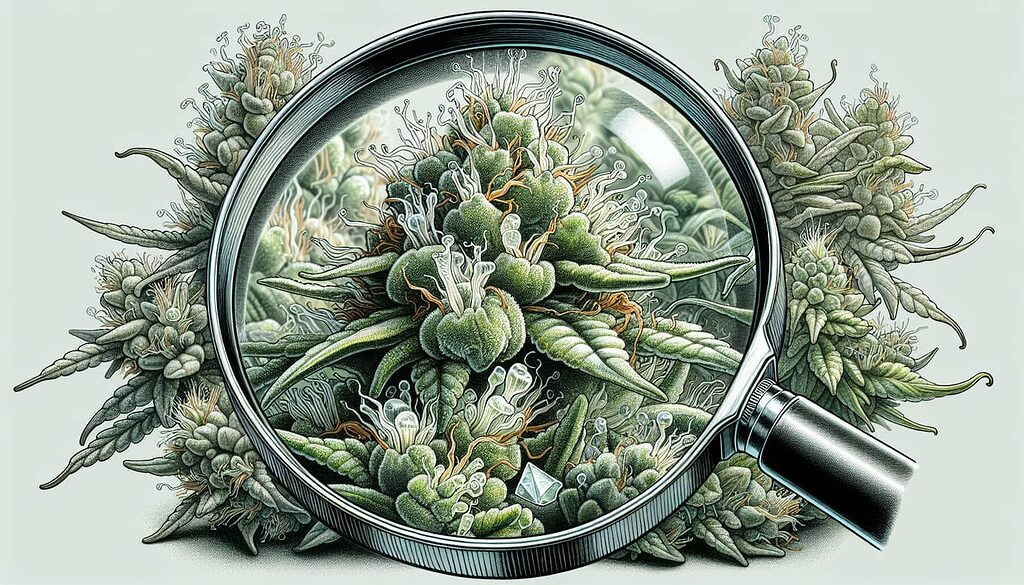 Illustration der Trichome auf Cannabisknospen