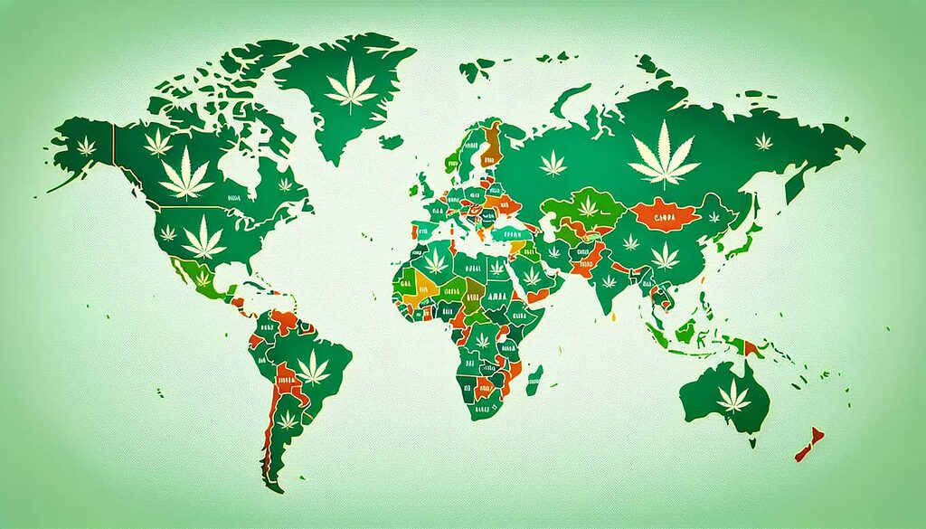 Map of the world with countries that have legalized medical marijuana