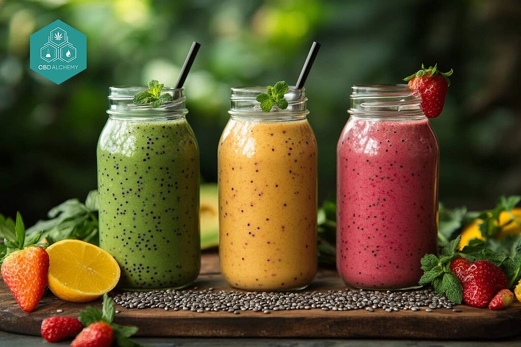 Healthy smoothies with hemp seeds.