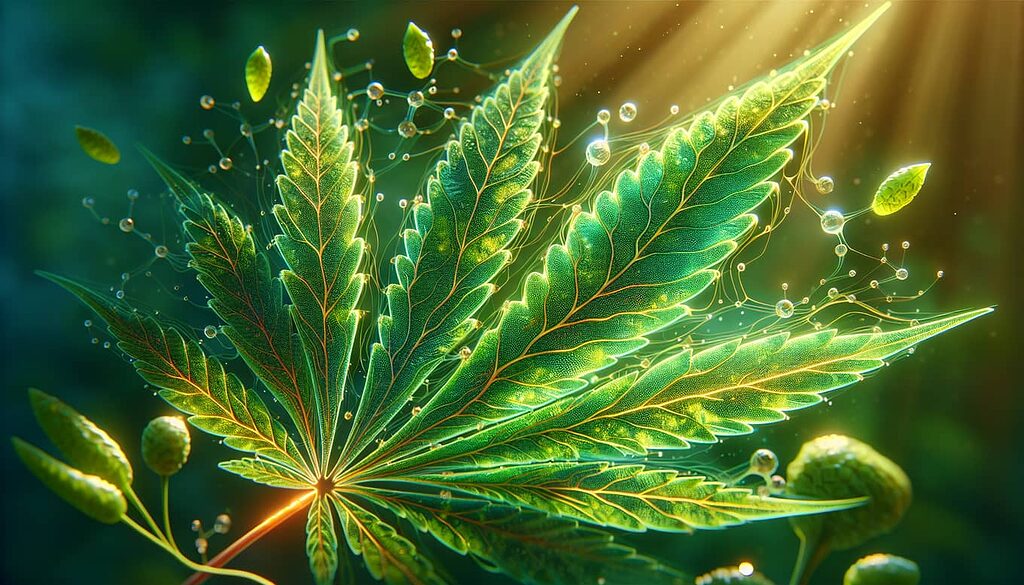 Marijuana leaves photosynthesizing