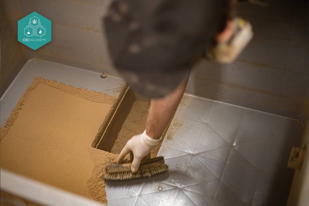 Traditional resin extraction by sieving.