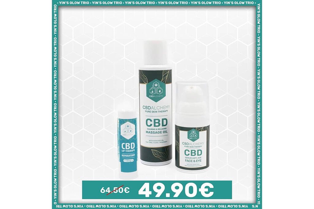 Trio Yin's Glow: siero viso al CBD e balsamo labbra idratante biologico.