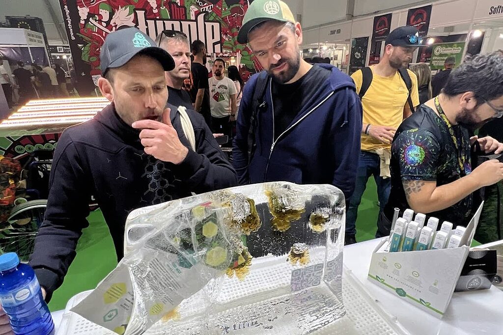 Visitantes explorando la oferta de cannabis en Spannabis Barcelona.