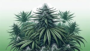 Illustrazione di una pianta di cannabis con foglie e germogli