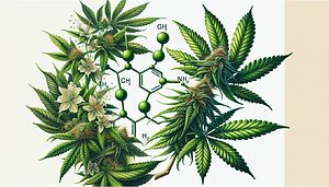 Che cos'è il THC? Un'illustrazione della pianta di cannabis che si concentra sulle molecole di THC.