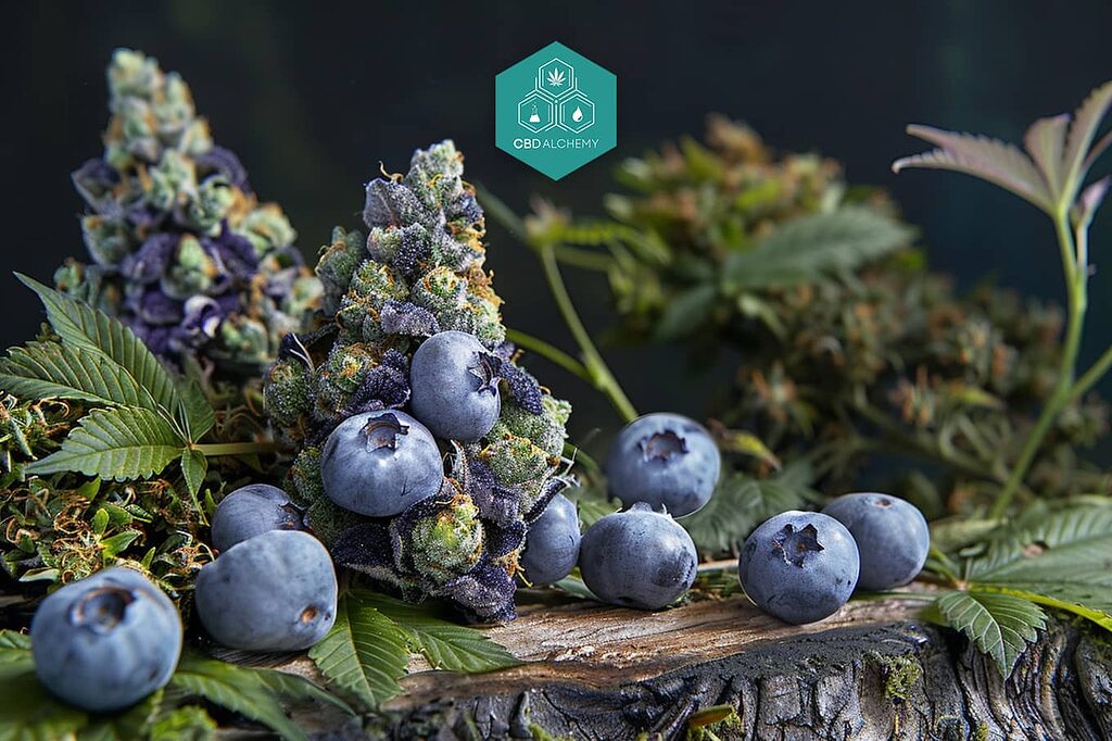Deléitese con la variedad Blueberry CBD, donde cada cogollo es una puerta a la dulce relajación y al éxtasis terapéutico.