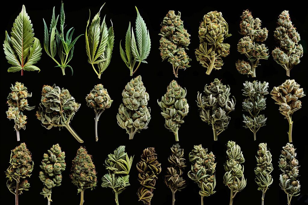 Sumérjase en la esencia de un cogollo de marihuana CBD de calidad, que muestra tonalidades densas y vibrantes y una rica capa de tricomas.