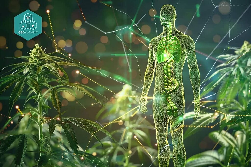 Illustration of the endocannabinoid system interacting with CBD.