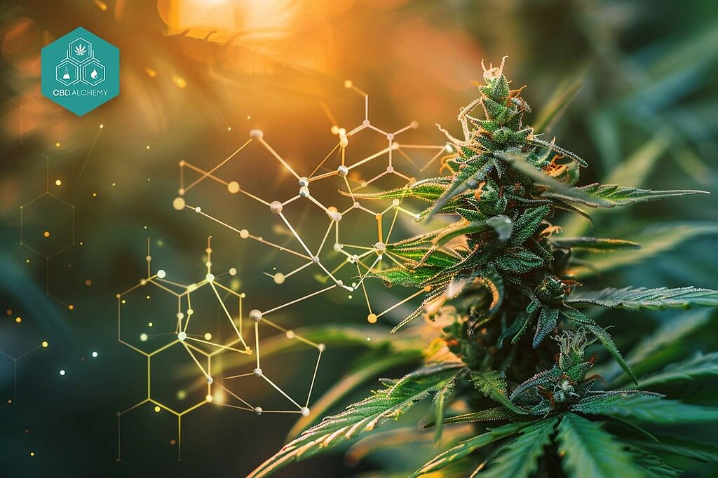 Cannabis terpenes biosynthesis pathway illustration.