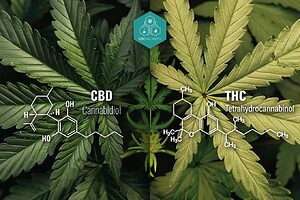 Molecular structure of THC (tetrahydrocannabinol), the main psychoactive component of cannabis.