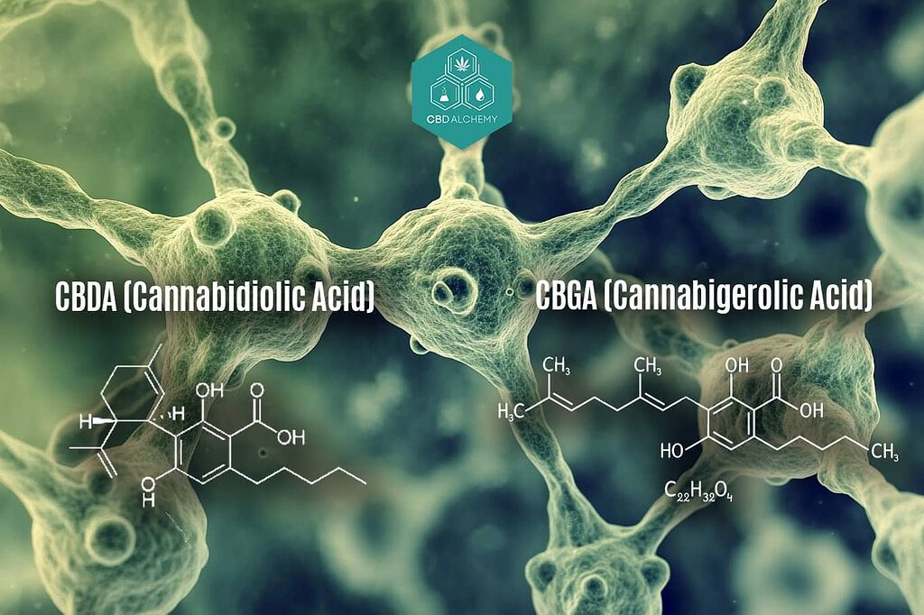 Illustrazione della struttura dei cannabinoidi CBDA e CBGA.