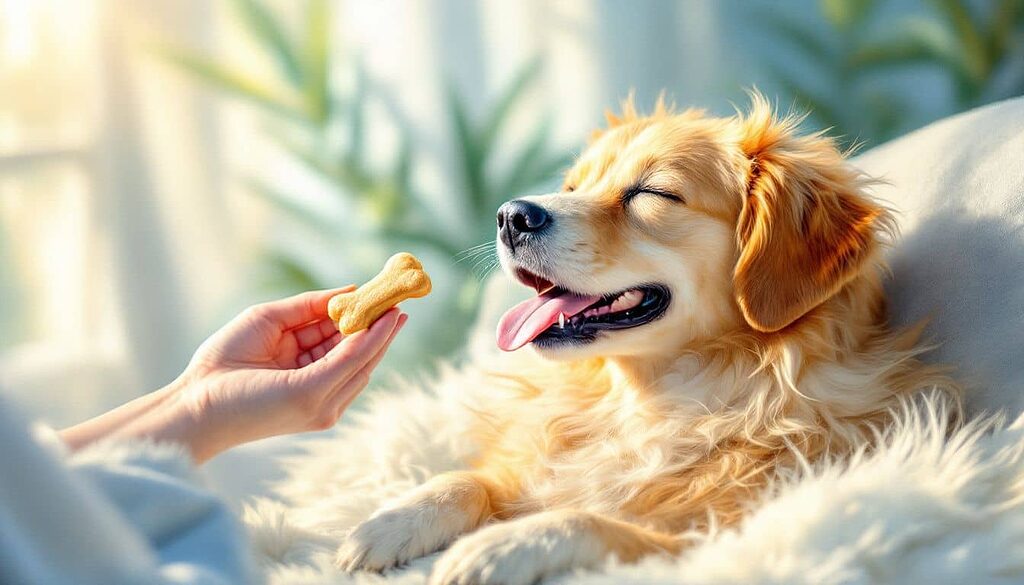 A dog enjoying a treat infused with cannabinoid oil.