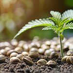 A close-up of whole hemp seeds showcasing their nutritional profile.