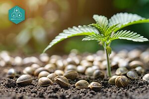 A close-up of whole hemp seeds showcasing their nutritional profile.