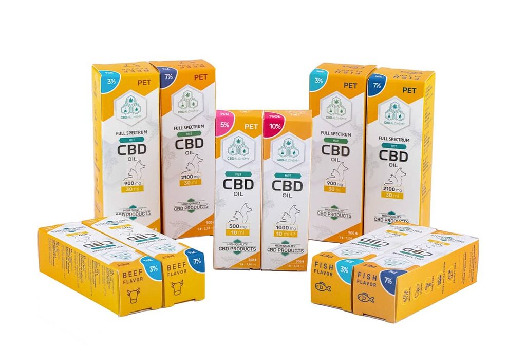 Auswahl von hochwertigen CBD-Produkten für Hunde.