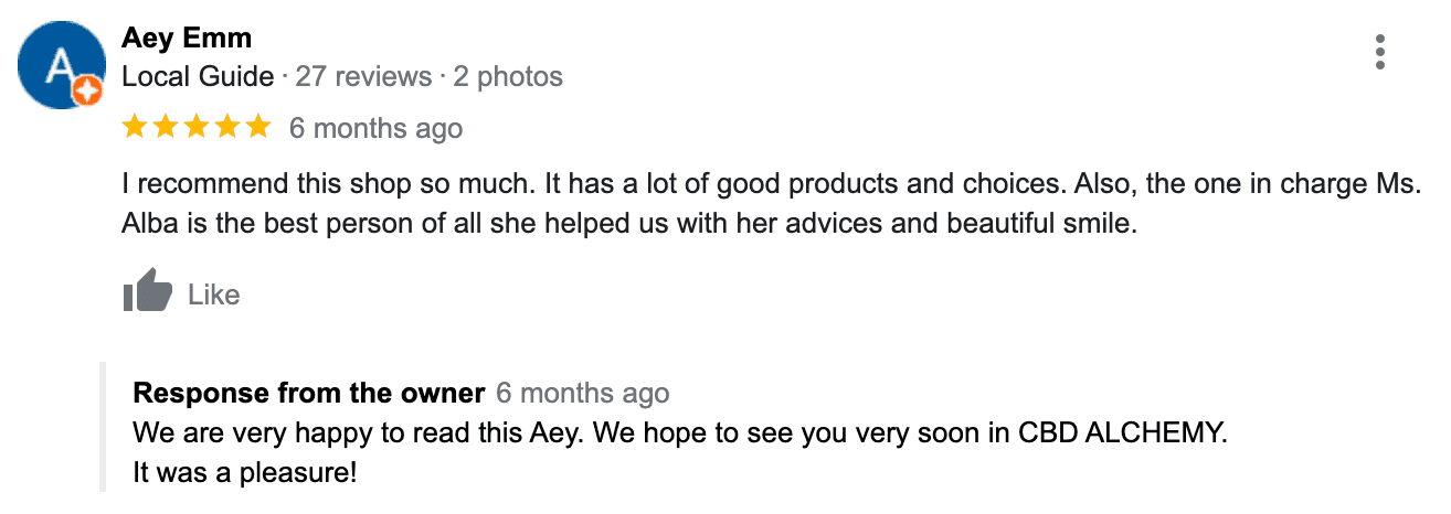 High rated customer review of CBD Alchemy