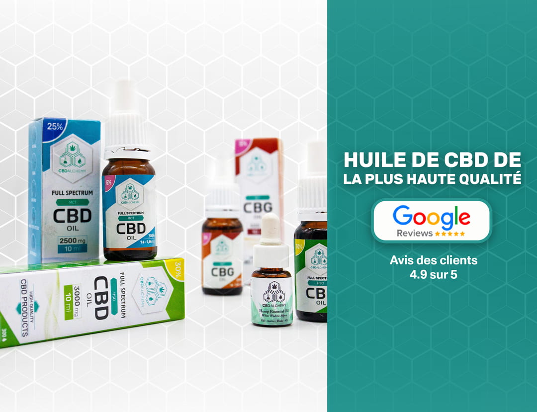 CBD Alchemy est félicité sur Google My Business pour ses huiles de CBD de haute qualité.
