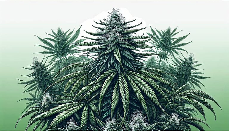 Illustration d'une plante de cannabis avec des feuilles et des bourgeons